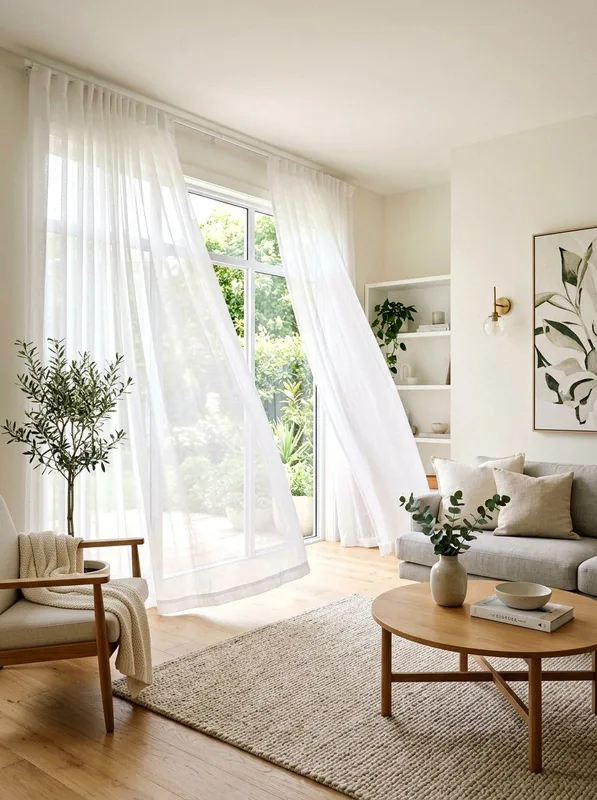 Sheer curtains in a bright Dubai living room