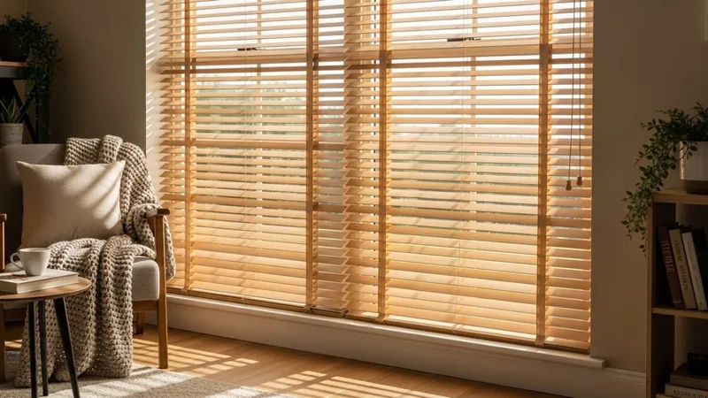 Wooden blinds in a warm Dubai interior